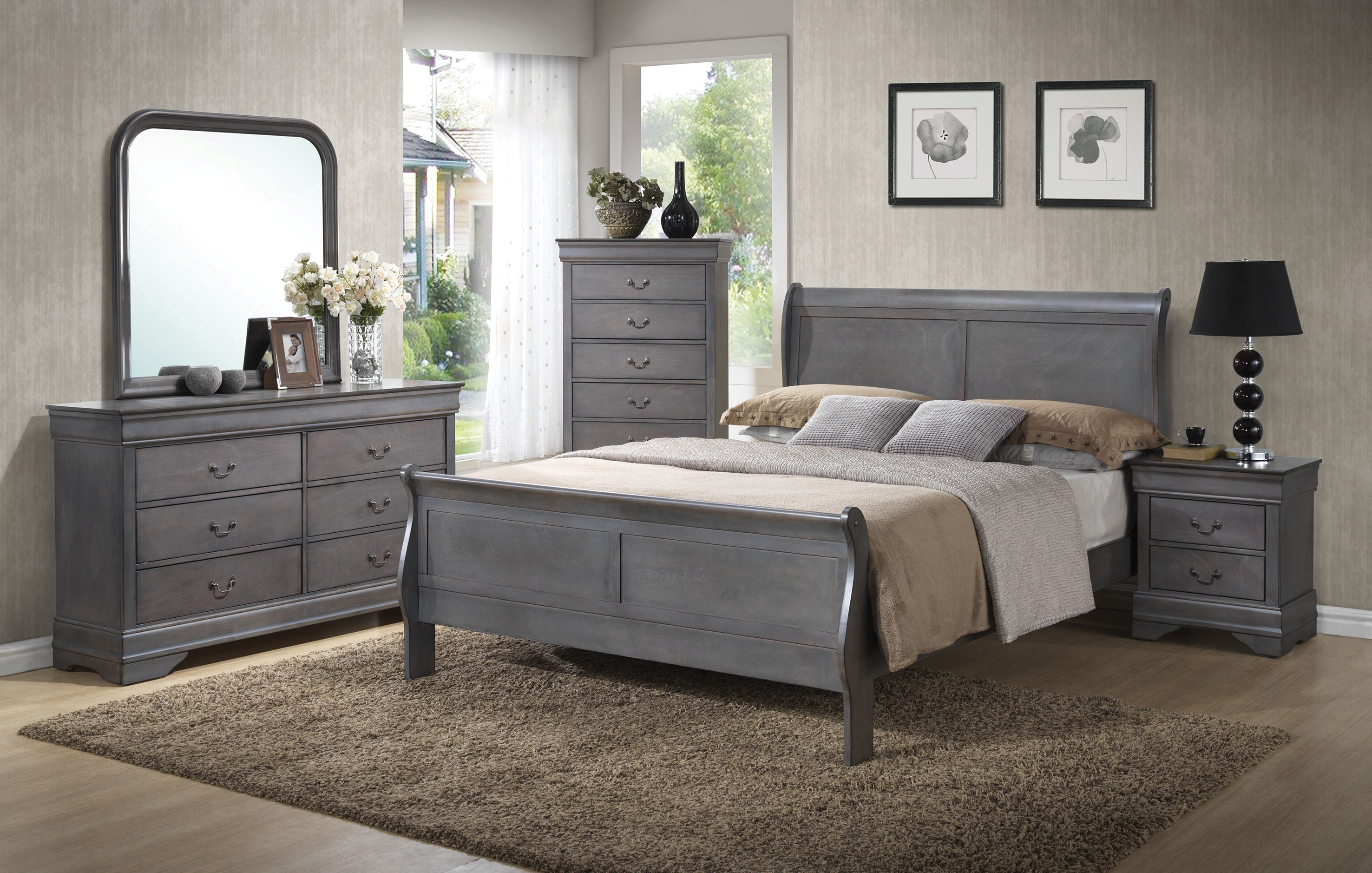 Glory Furniture Louis Phillipe Gray 2pc Bedroom Set with Twin Sleigh Bed