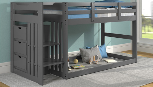 Twin/Twin Stair Bunk Low Loft Grey